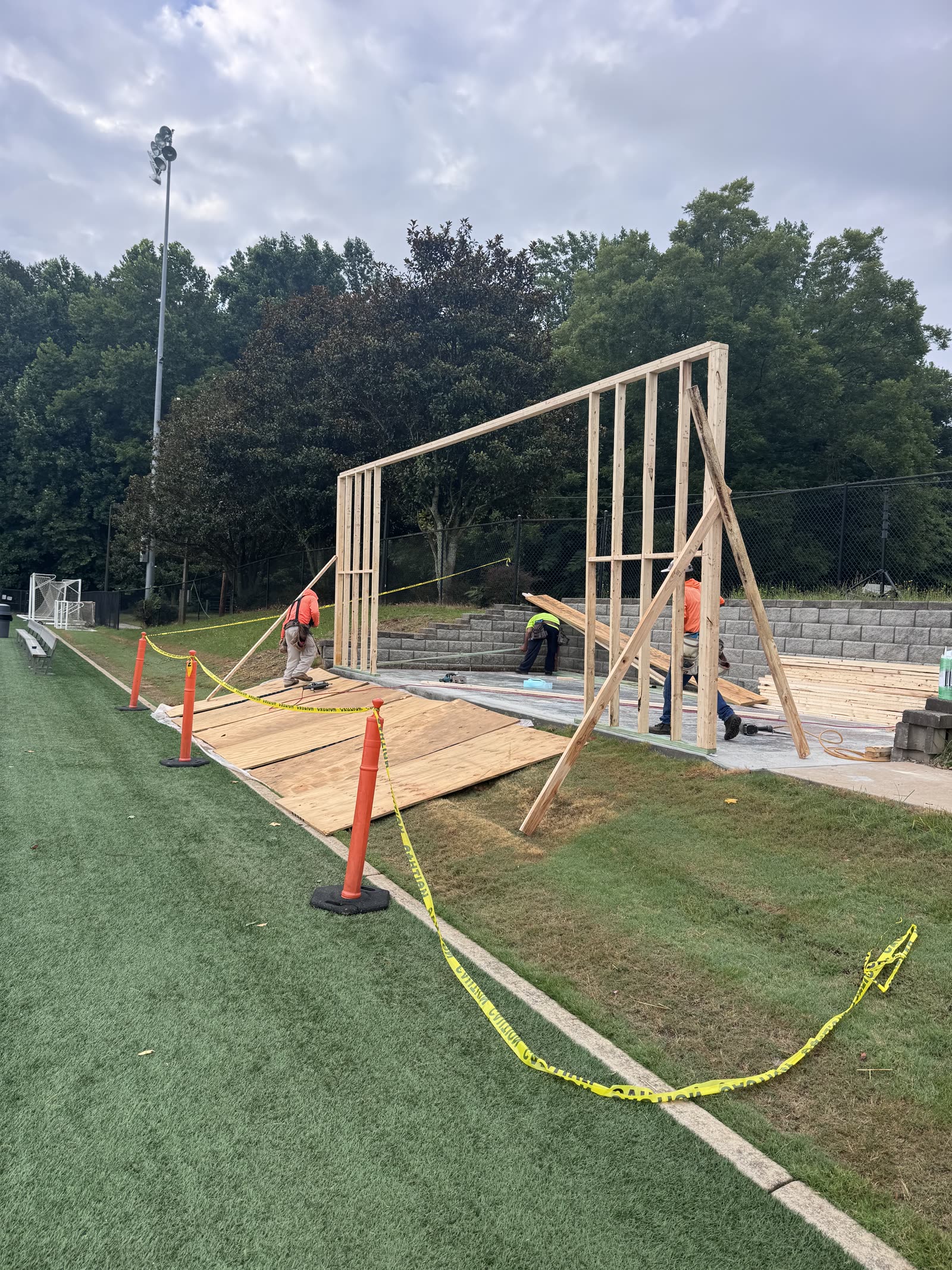Piedmont press box - First wall going up
