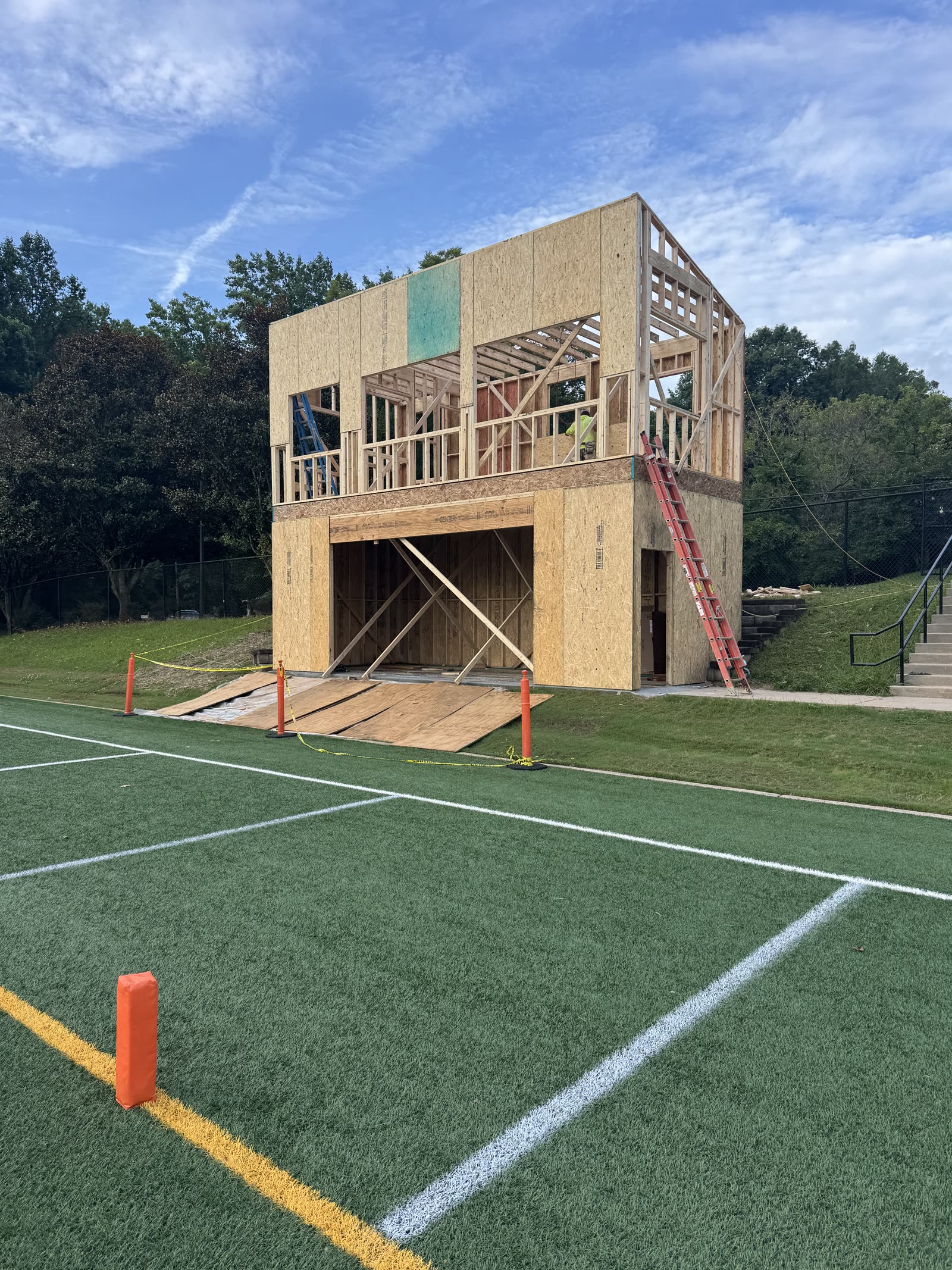 Piedmont press box - Exterior sheathed